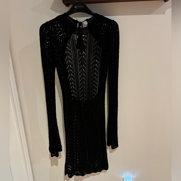 Black Open-Back Crochet Bathing Suit Dress Cover - Picture 2 of 4